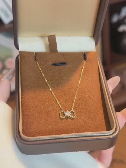 0.33 ct Bow Princess-Cut Lab-Grown Diamond Necklace in 18K Yellow Gold video