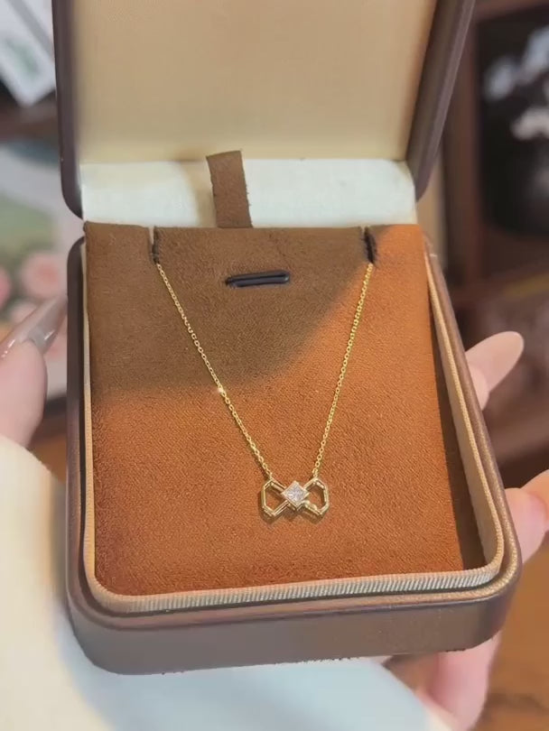 0.33 ct Bow Princess-Cut Lab-Grown Diamond Necklace in 18K Yellow Gold video