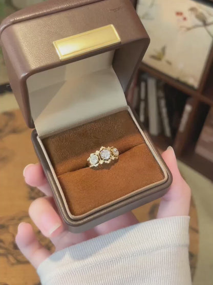 0.55 ct Vintage Round-Cut Lab-Grown Diamond Three-Stone Ring in 18K Yellow Gold video