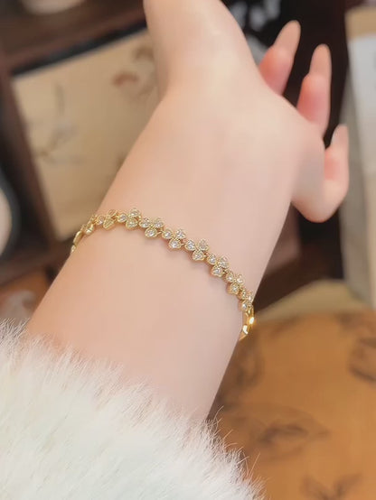 2.4 ctw Four-Leaf Clover Pavé Round-Cut Lab-Grown Diamond Bracelet in 18K Yellow Gold