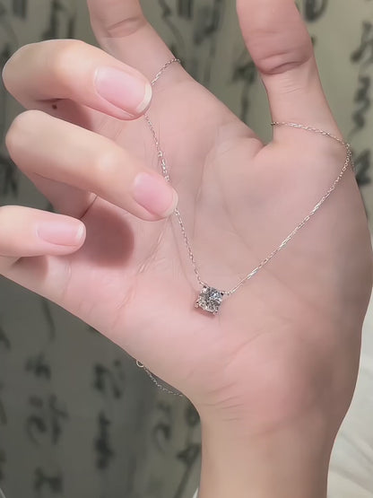 1.13 ct Four-Prong Princess-Cut Lab-Grown Diamond Necklace in 18K White Gold – APYN0132-W video