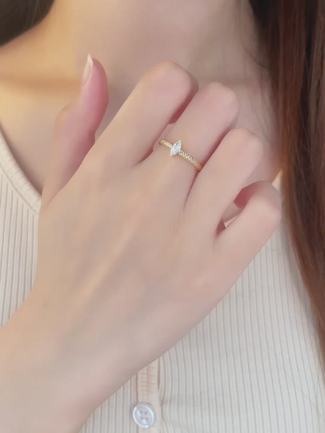 0.21 ct Minimalist Marquise-Cut Lab-Grown Diamond Ring in 18K Yellow Gold – APYCR0001B-Y video