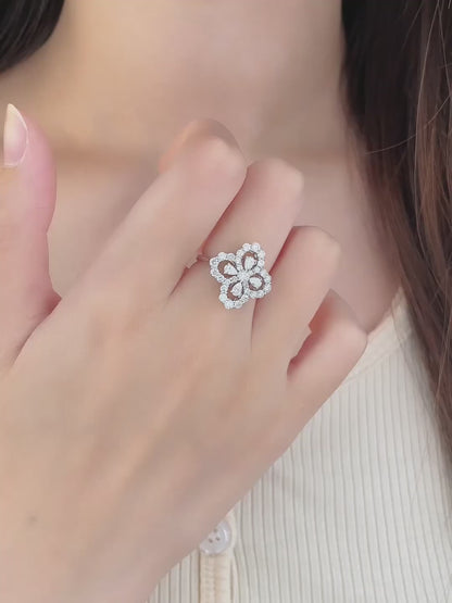 1.12 ctw Four-Leaf Clover Mixed-Cut Lab-Grown Diamond Ring in 18K White Gold video