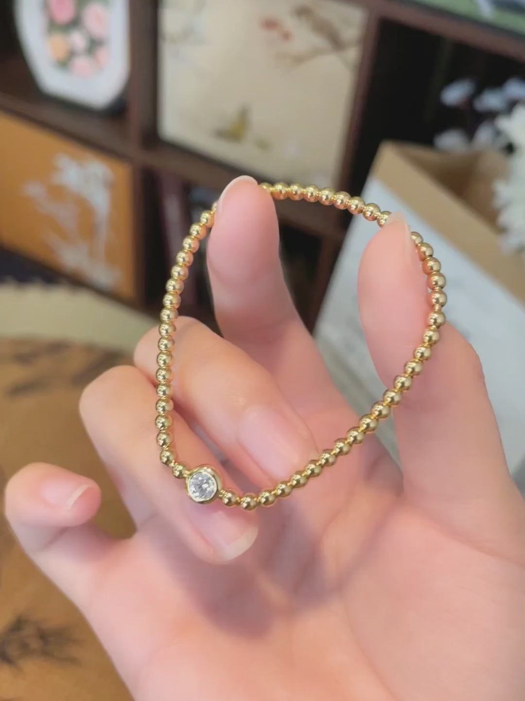 0.33 ctw Minimalist Round-Cut Lab-Grown Diamond Beaded Bracelet in 18K Yellow Gold