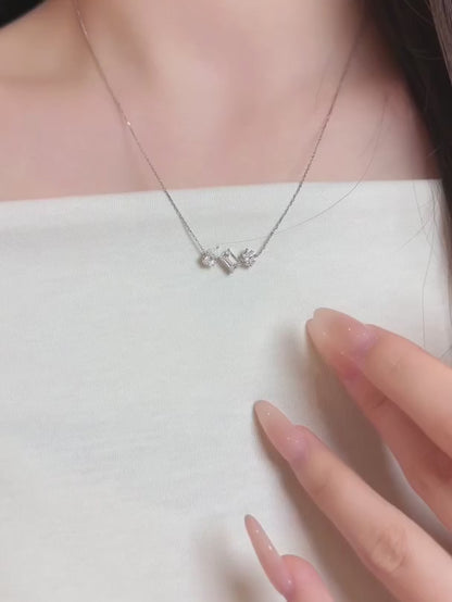 0.65 ct Minimalist Three-Stone Mixed-Cut Lab-Grown Diamond Necklace in 18K White Gold video