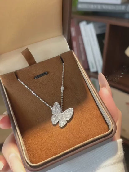 0.19 ct Butterfly Pavé Round-Cut Lab-Grown Diamond Necklace in 18K White Gold video