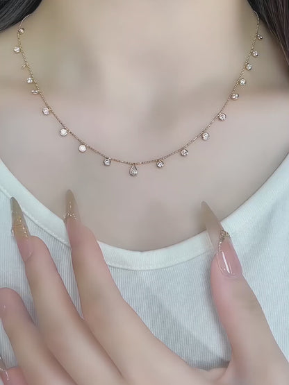 0.21 ct Minimalist Adjustable Pear-Cut Lab-Grown Diamond Necklace in 18K Yellow Gold – APYN0099-Y video