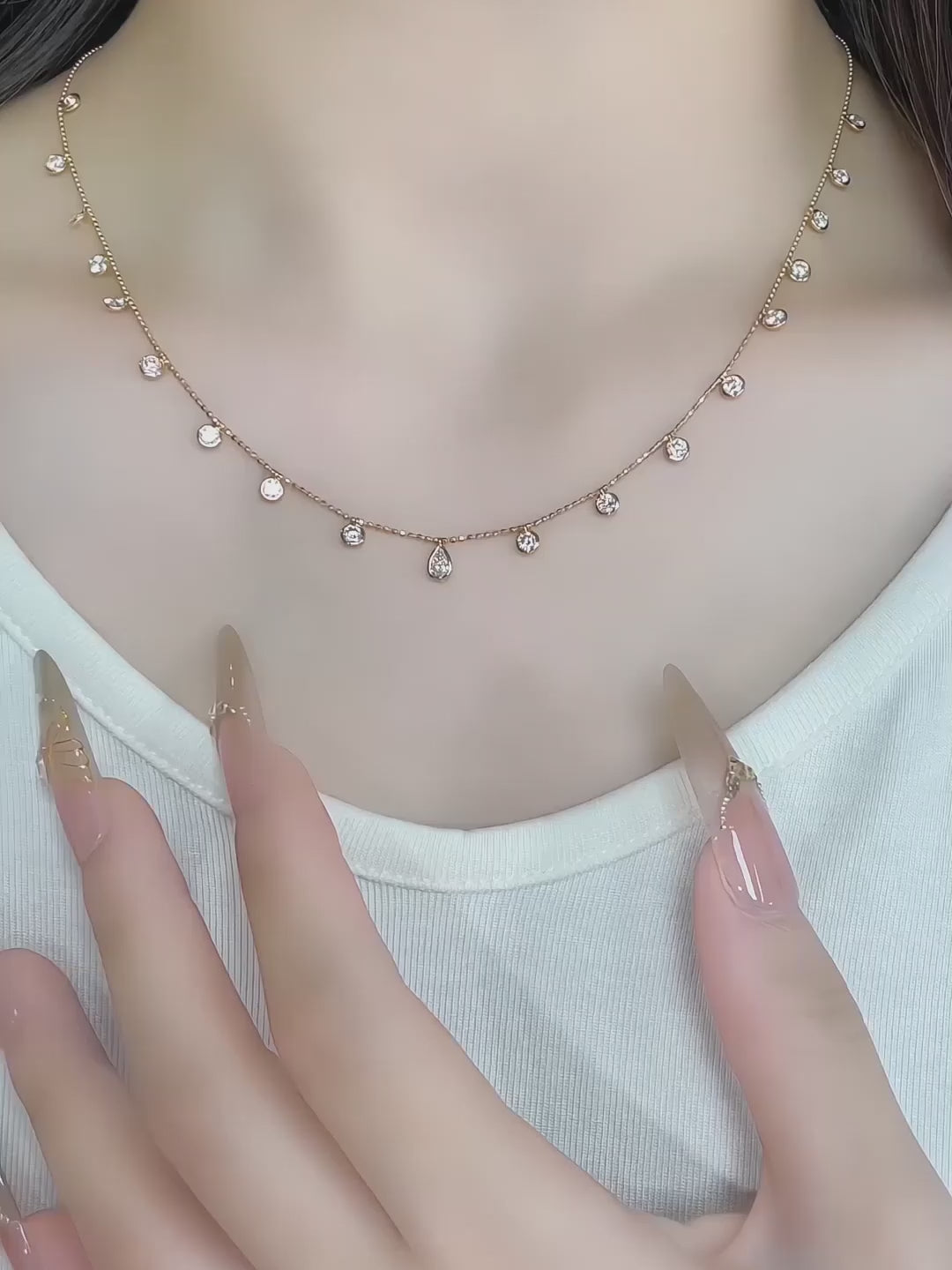 0.21 ct Minimalist Adjustable Pear-Cut Lab-Grown Diamond Necklace in 18K Yellow Gold – APYN0099-Y video