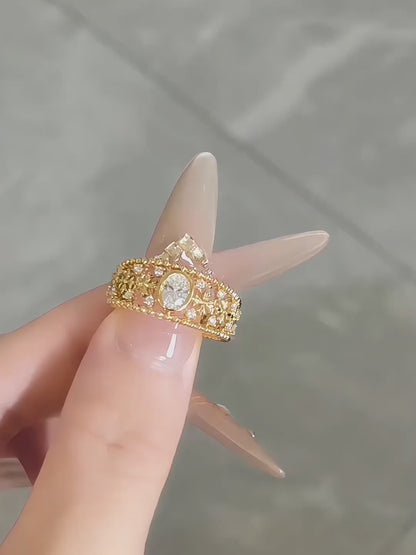 0.36 ct Floral Oval-Cut Lab-Grown Diamond Ring in 18K Yellow Gold video