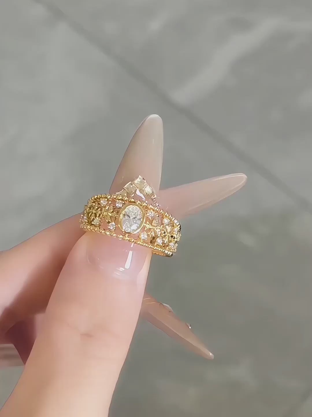 0.36 ct Floral Oval-Cut Lab-Grown Diamond Ring in 18K Yellow Gold video