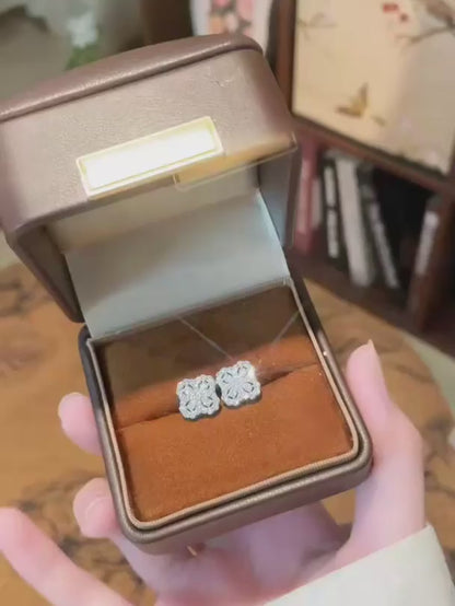 1.13 ctw Four-Leaf Clover Round-Cut Lab-Grown Diamond Earrings in 925 Sterling Silver
