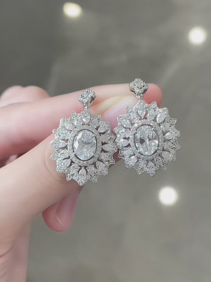 2.22 ctw Crown Oval-Cut Lab-Grown Diamond Earrings in PT950 Platinum