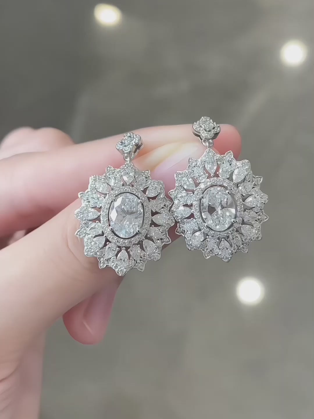 2.22 ctw Crown Oval-Cut Lab-Grown Diamond Earrings in PT950 Platinum