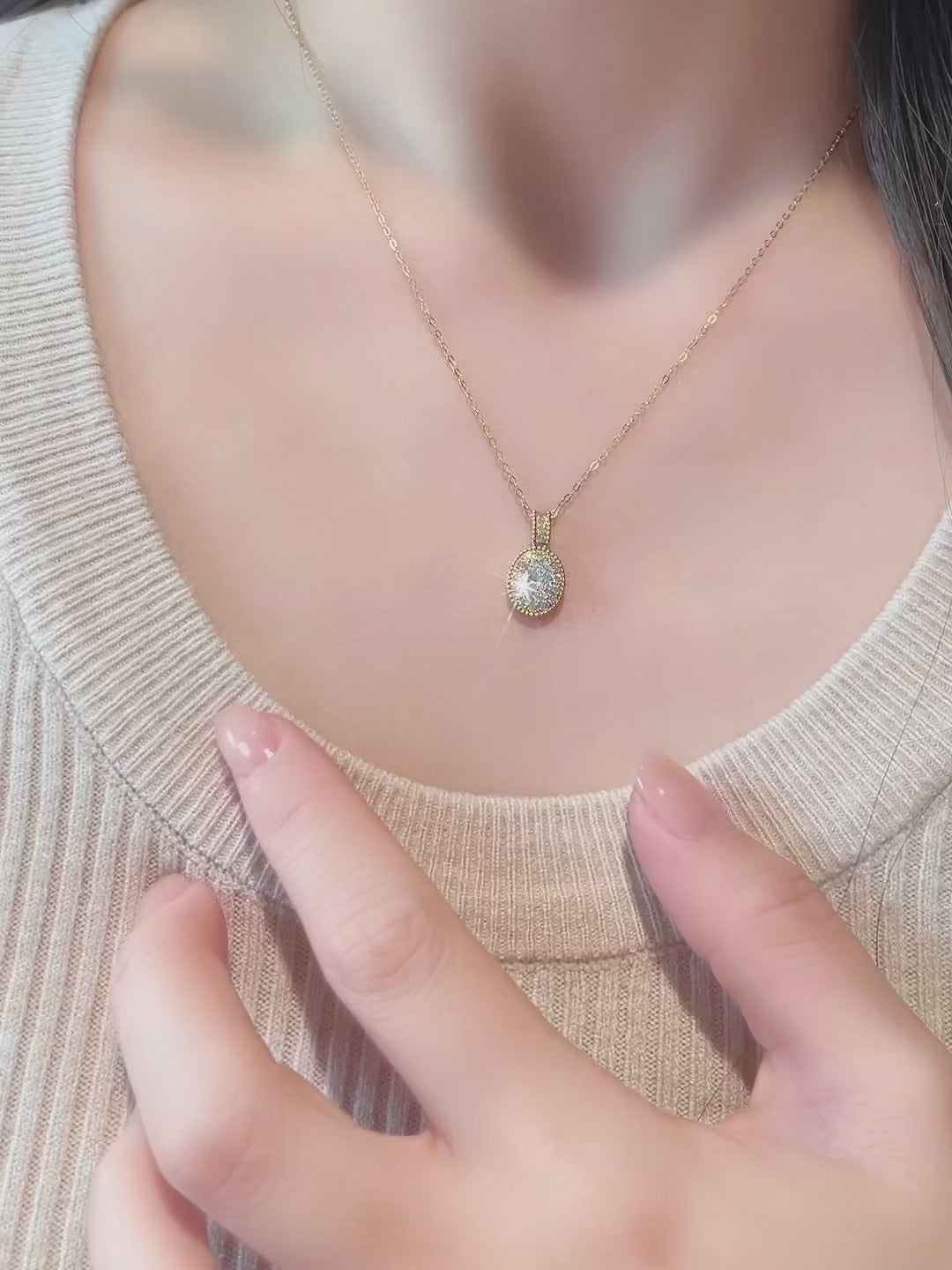 0.72 ct Celestial Oval-Cut Lab-Grown Diamond Necklace in 18K Yellow Gold video
