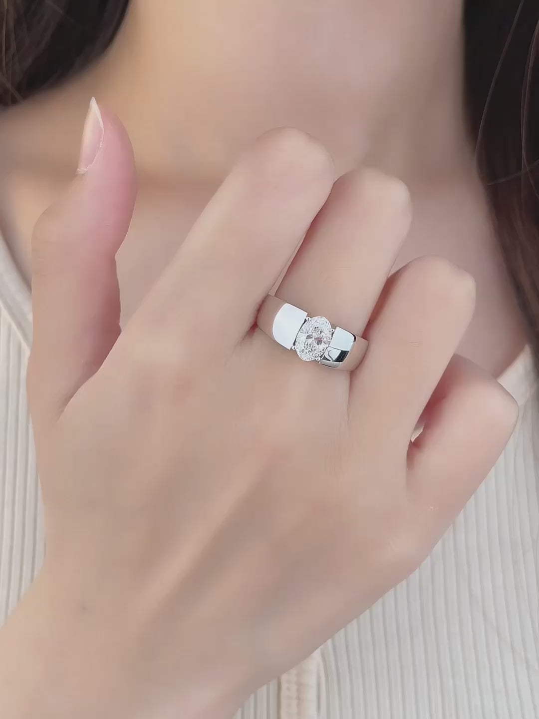 1.08 ct Minimalist Oval-Cut Lab-Grown Diamond Ring in 18K White Gold video