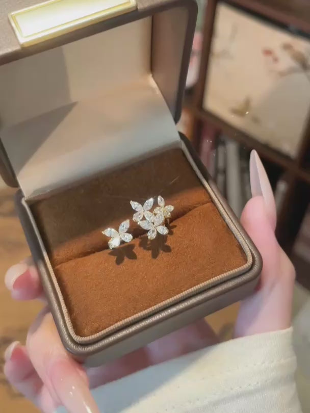 1.78 ctw Floral Mixed-Cut Lab-Grown Diamond Open Ring in 18K Yellow Gold video