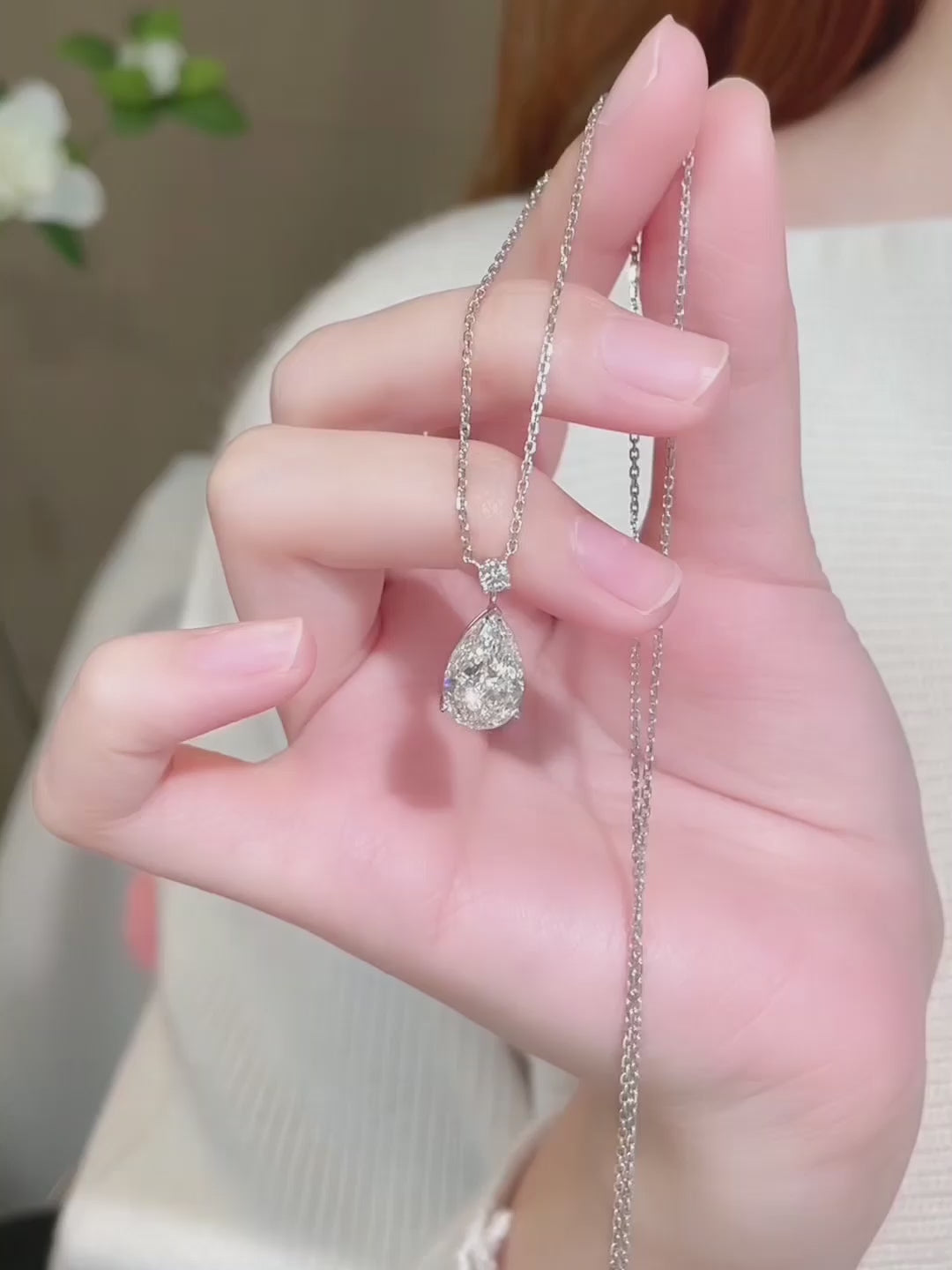3.02 ct Minimalist Three-Prong Pear-Cut Lab-Grown Diamond Necklace in 18K White Gold video