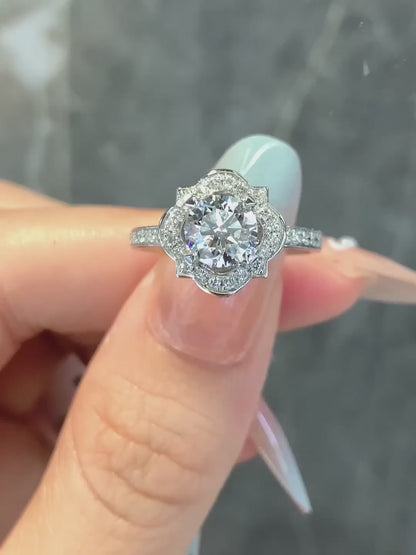 1.01 ct Floral Round-Cut Lab-Grown Diamond Ring in PT950 Platinum – APYFR0046-PT video