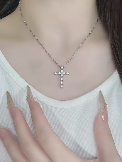 1.33 ctw Cross Round-Cut Lab-Grown Diamond Necklace in PT950 Platinum – APYN0044-PT video