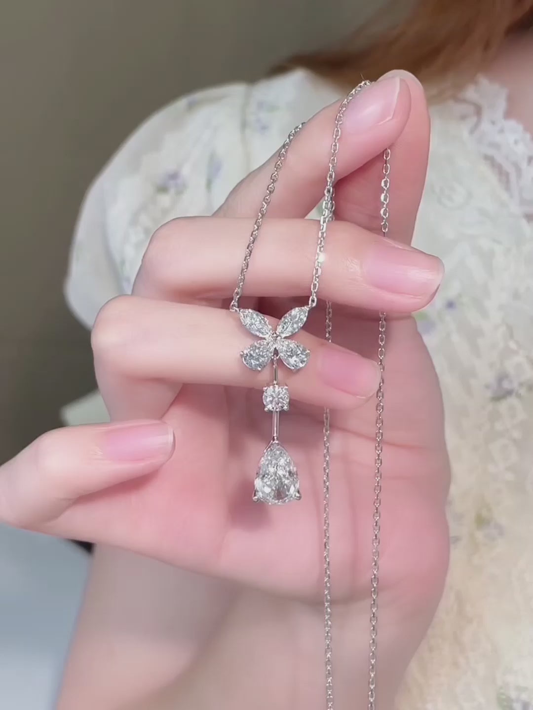 3.08 ct Butterfly Adjustable Pear-Cut Lab-Grown Diamond Necklace in PT950 Platinum video