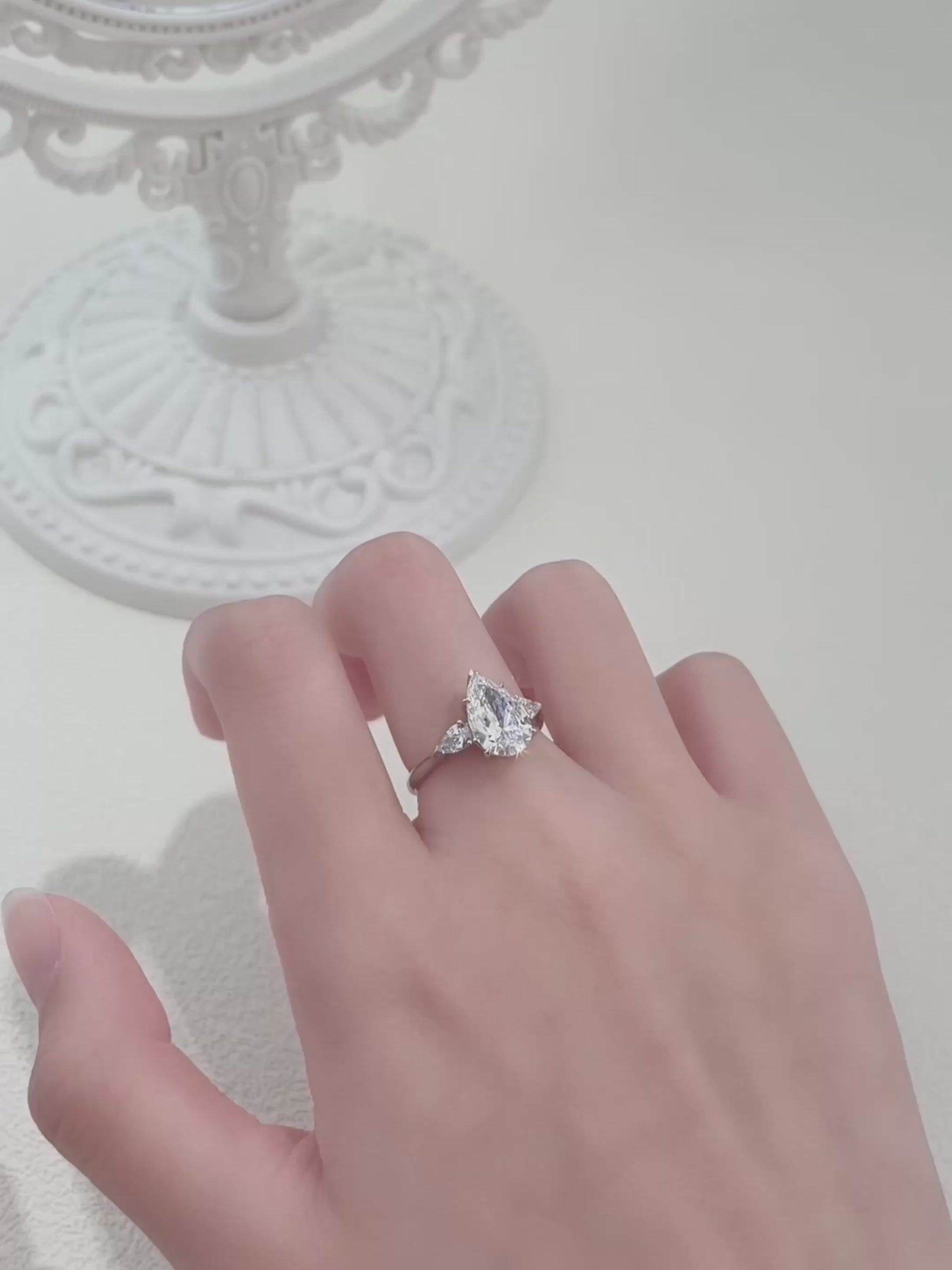 2.04 ct Crown Pear-Cut Lab-Grown Diamond Three-Stone Ring in 18K White Gold video
