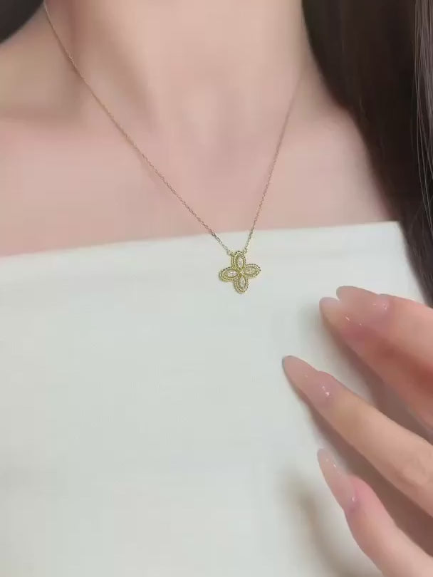 0.27 ctw Four-Leaf Clover Marquise-Cut Lab-Grown Diamond Necklace in 18K Yellow Gold video