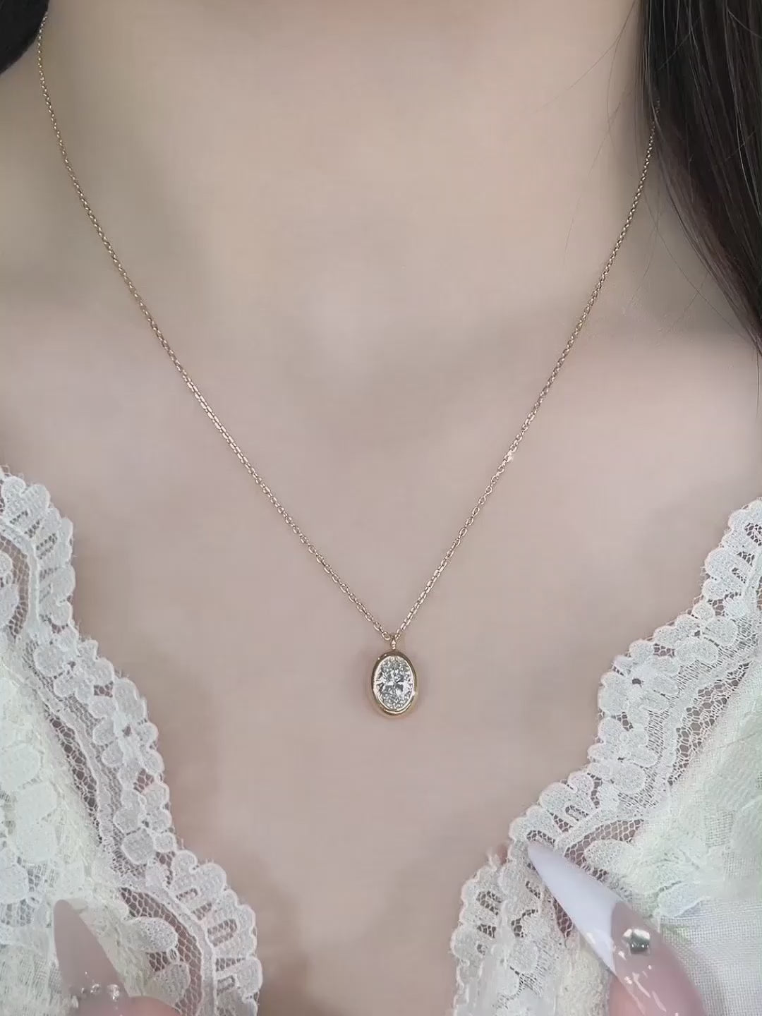 1.02 ct Minimalist Oval-Cut Lab-Grown Diamond Necklace in 18K Yellow Gold – APYN0060-Y video