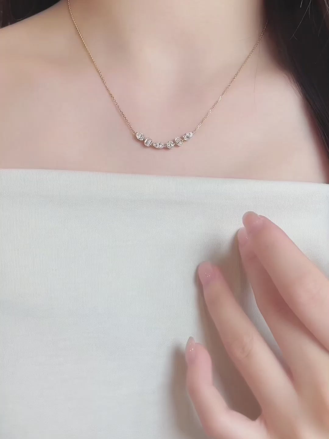 1.5 ctw Vintage Stackable Mixed-Cut Lab-Grown Diamond Necklace in 18K Yellow Gold video
