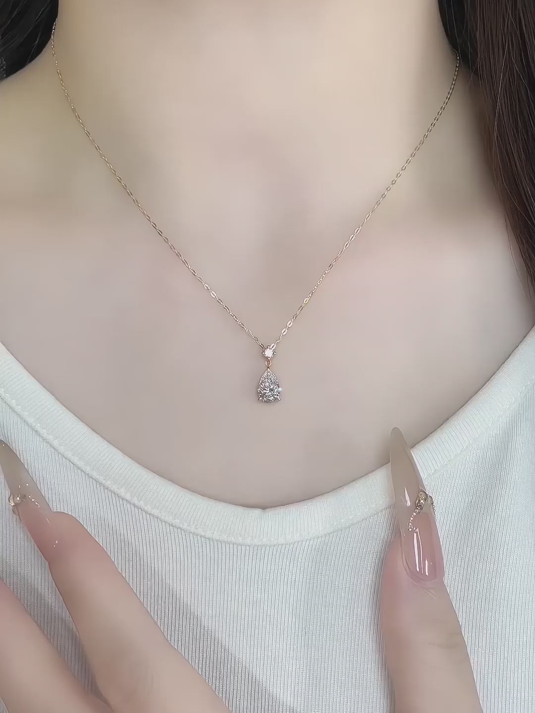 1.04 ct Minimalist Pear-Cut Lab-Grown Diamond Pendant Necklace in 18K Yellow Gold video