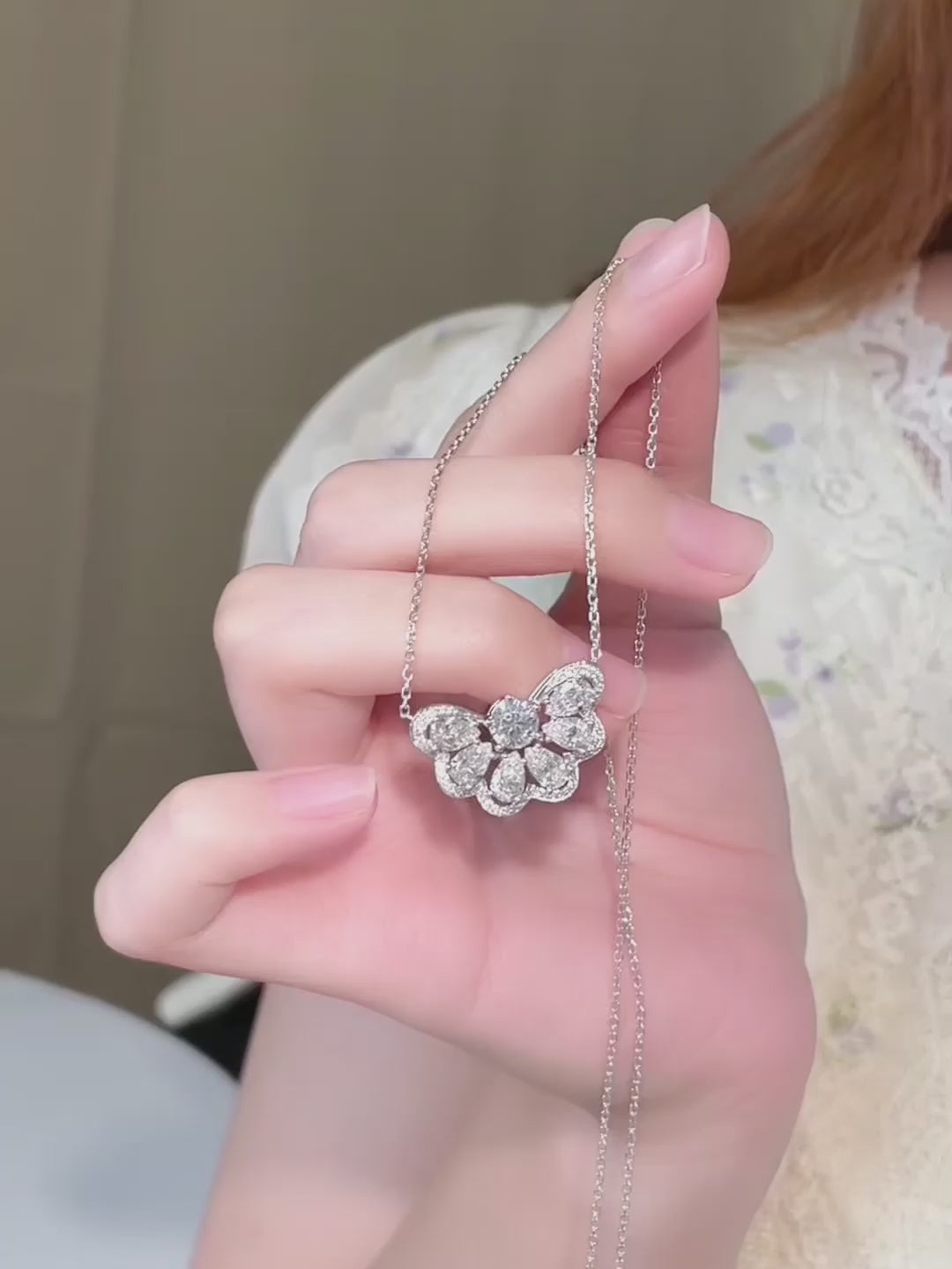 0.71 ct Butterfly Adjustable Mixed-Cut Lab-Grown Diamond Necklace in PT950 Platinum video