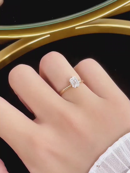 1.06 ct Crown Four-Prong Emerald-Cut Lab-Grown Diamond Ring in 18K Yellow Gold video