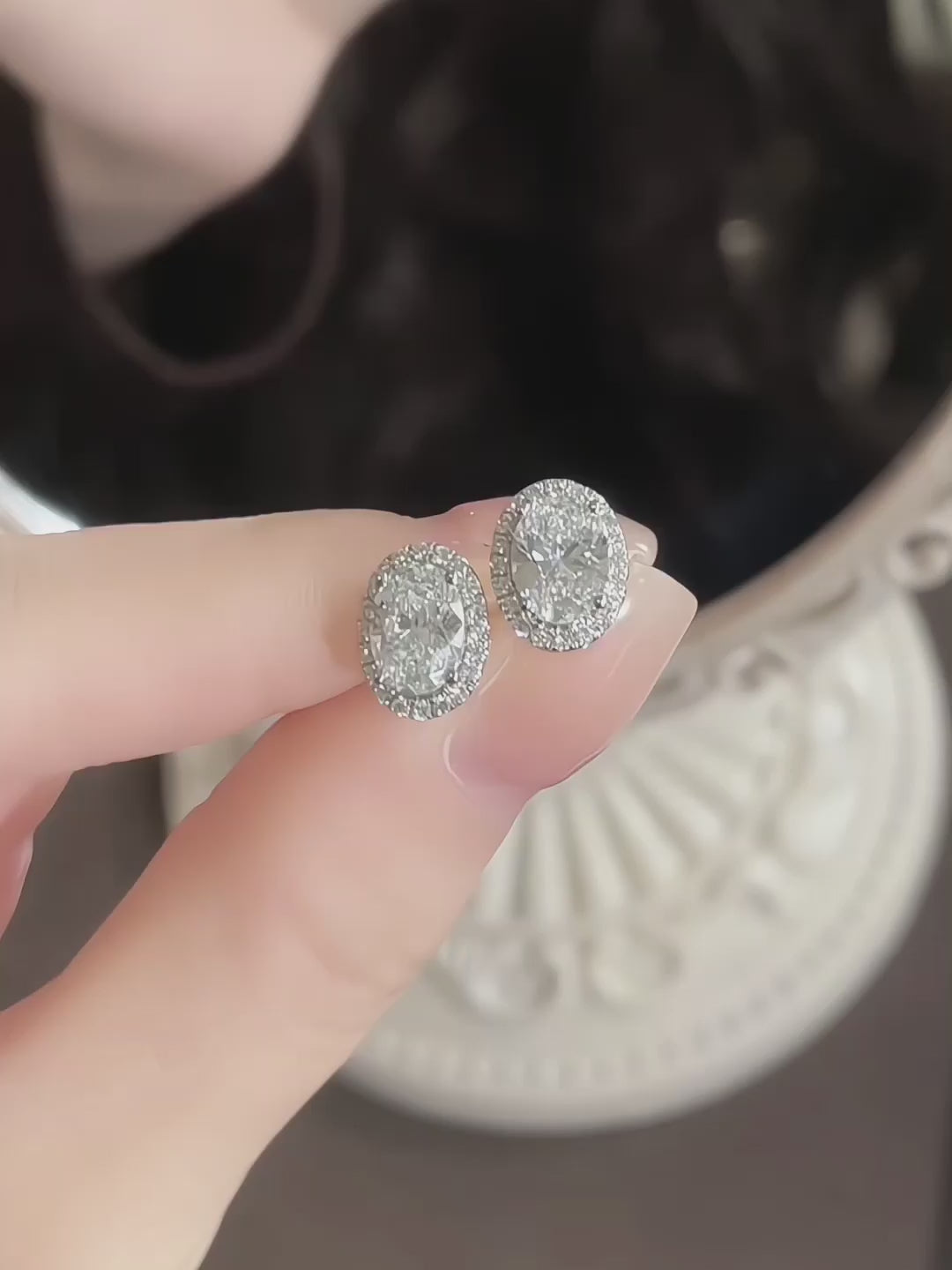 1.15 ctw Celestial Four-Prong Oval-Cut Lab-Grown Diamond Stud Earrings in PT950 Platinum