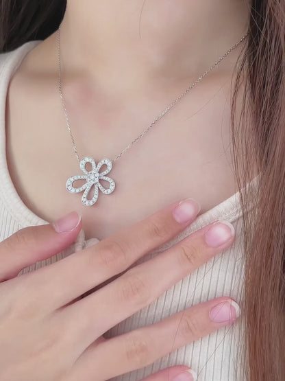1.23 ctw Floral Pavé Round-Cut Lab-Grown Diamond Necklace in 18K White Gold – APYN0175-W video
