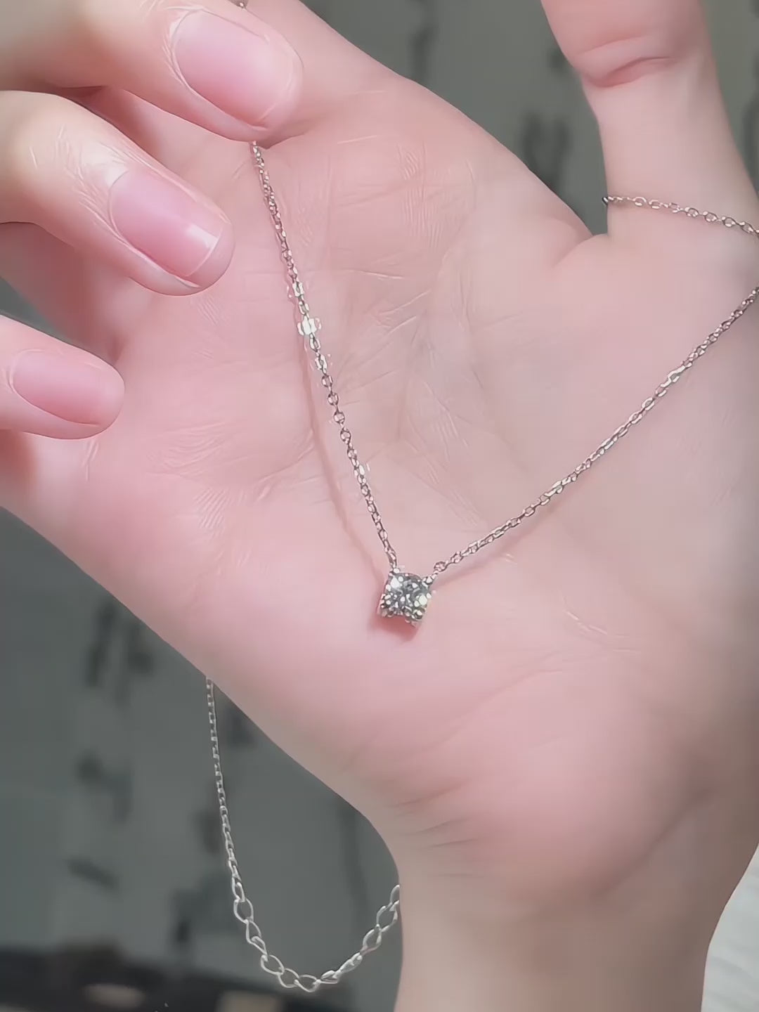 0.55 ct Minimalist Four-Prong Princess-Cut Lab-Grown Diamond Necklace in 925 Sterling Silver video