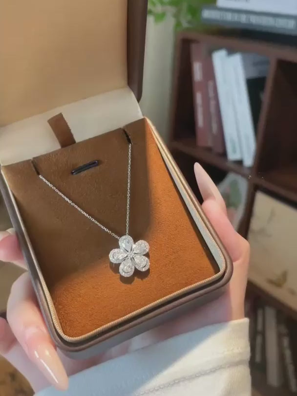 1.82 ctw Floral Pavé Mixed-Cut Lab-Grown Diamond Necklace in 18K White Gold video