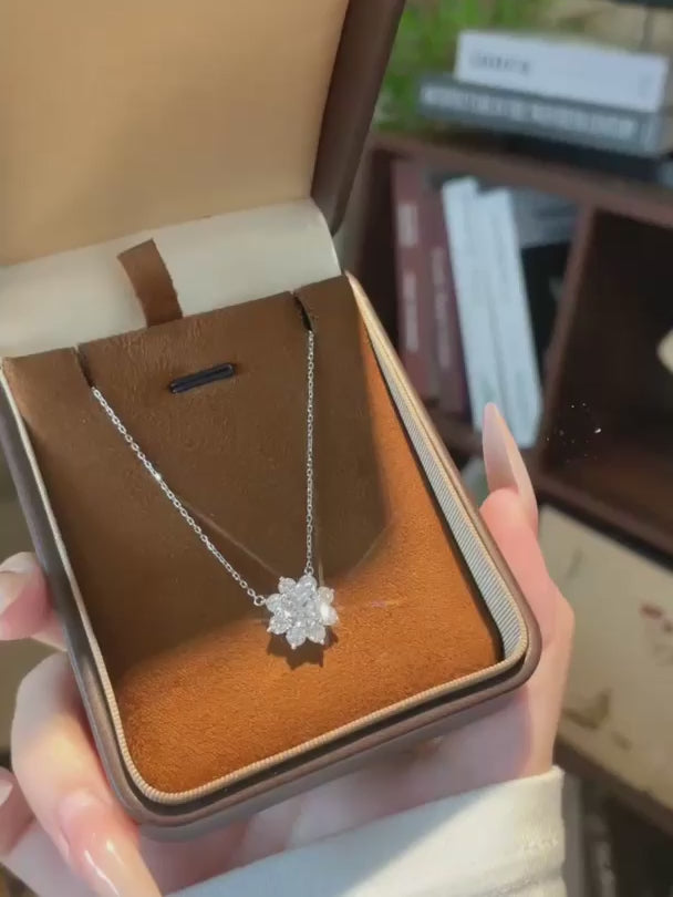 0.53 ct Floral Pavé Round-Cut Lab-Grown Diamond Necklace in 18K White Gold – APYN0160-W video
