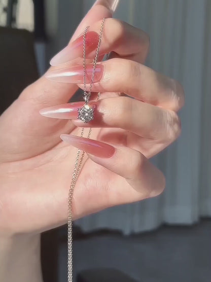 1.01 ct Minimalist Six-Prong Round-Cut Lab-Grown Diamond Necklace in 18K White Gold – APYPN0006-W video