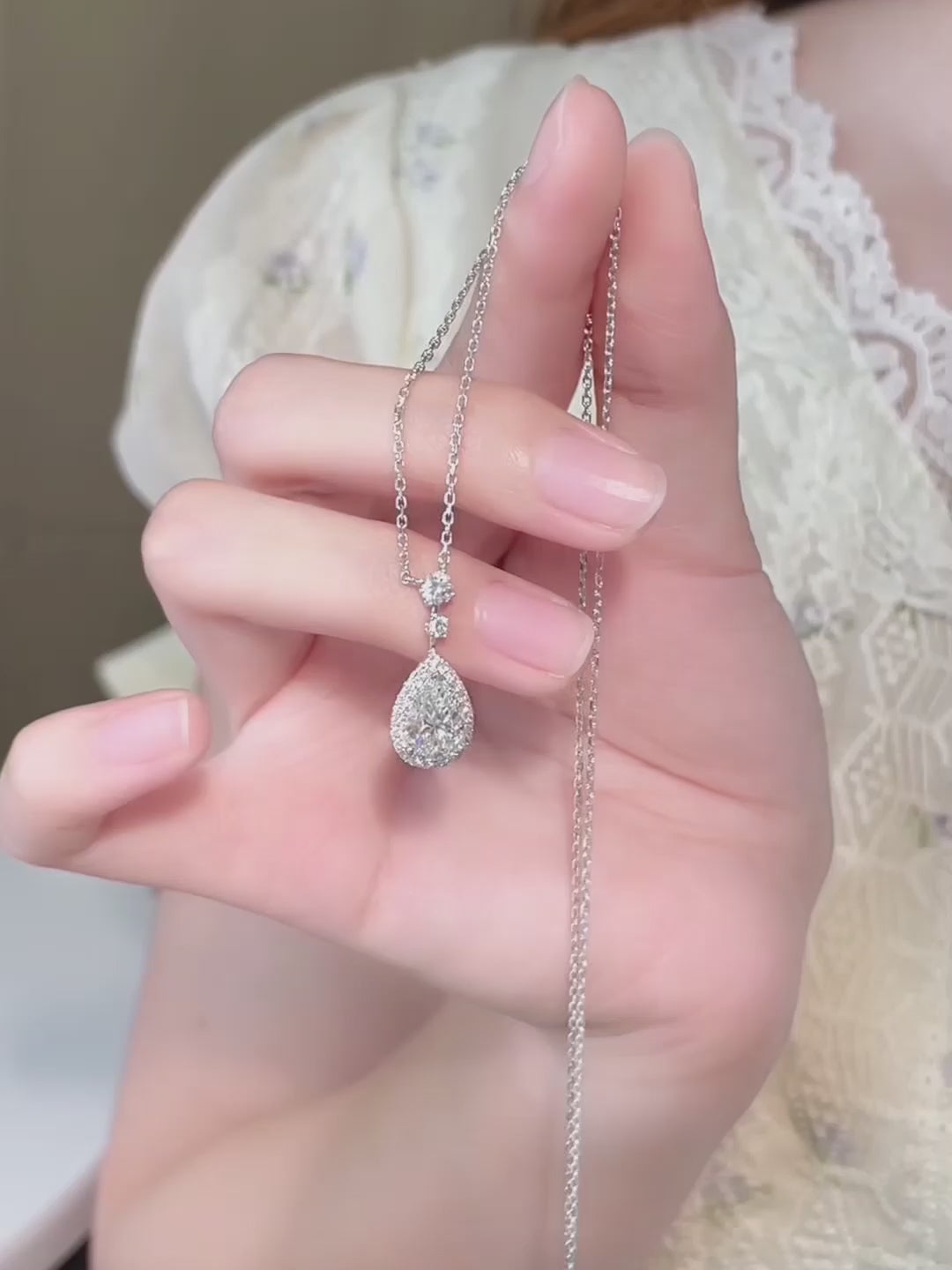 1.52 ct Celestial Adjustable Pear-Cut Lab-Grown Diamond Necklace in PT950 Platinum – APYN0145-PT video