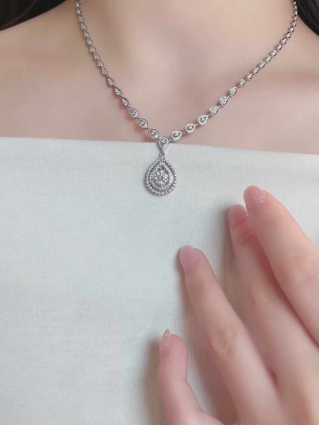 1.03 ct Statement Pear-Cut Lab-Grown Diamond Necklace in 18K White Gold video