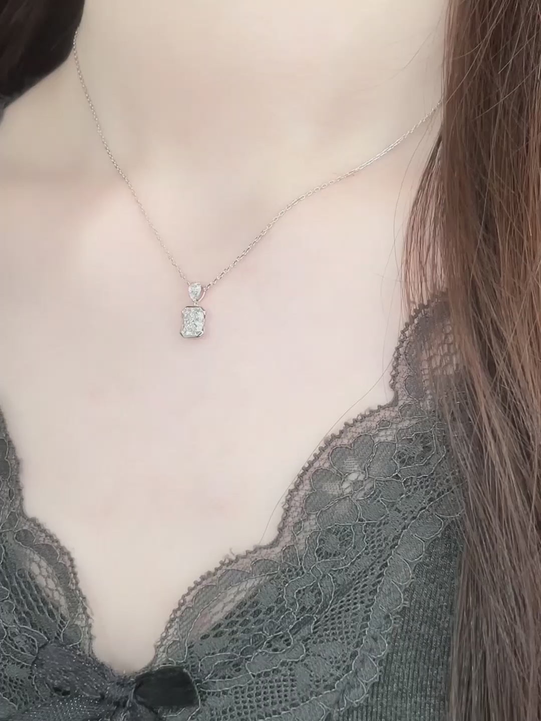 1.12 ct Minimalist Adjustable Radiant-Cut Lab-Grown Diamond Necklace in 18K White Gold video