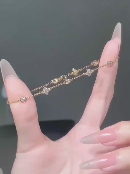 Four-Leaf Clover Round-Cut Lab-Grown Diamond Bracelet in 18K Yellow Gold – APYB00016-Y video