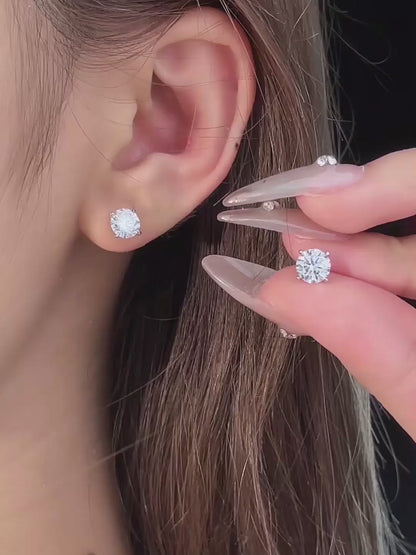 1.02 ctw Minimalist Four-Prong Cushion-Cut Lab-Grown Diamond Earrings in 18K White Gold