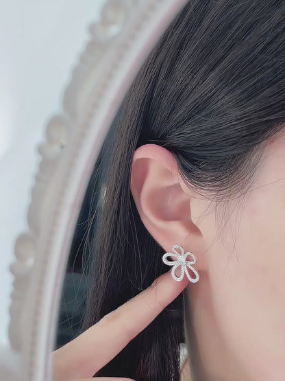0.7 ctw Floral Pavé Round-Cut Lab-Grown Diamond Earrings in 18K White Gold