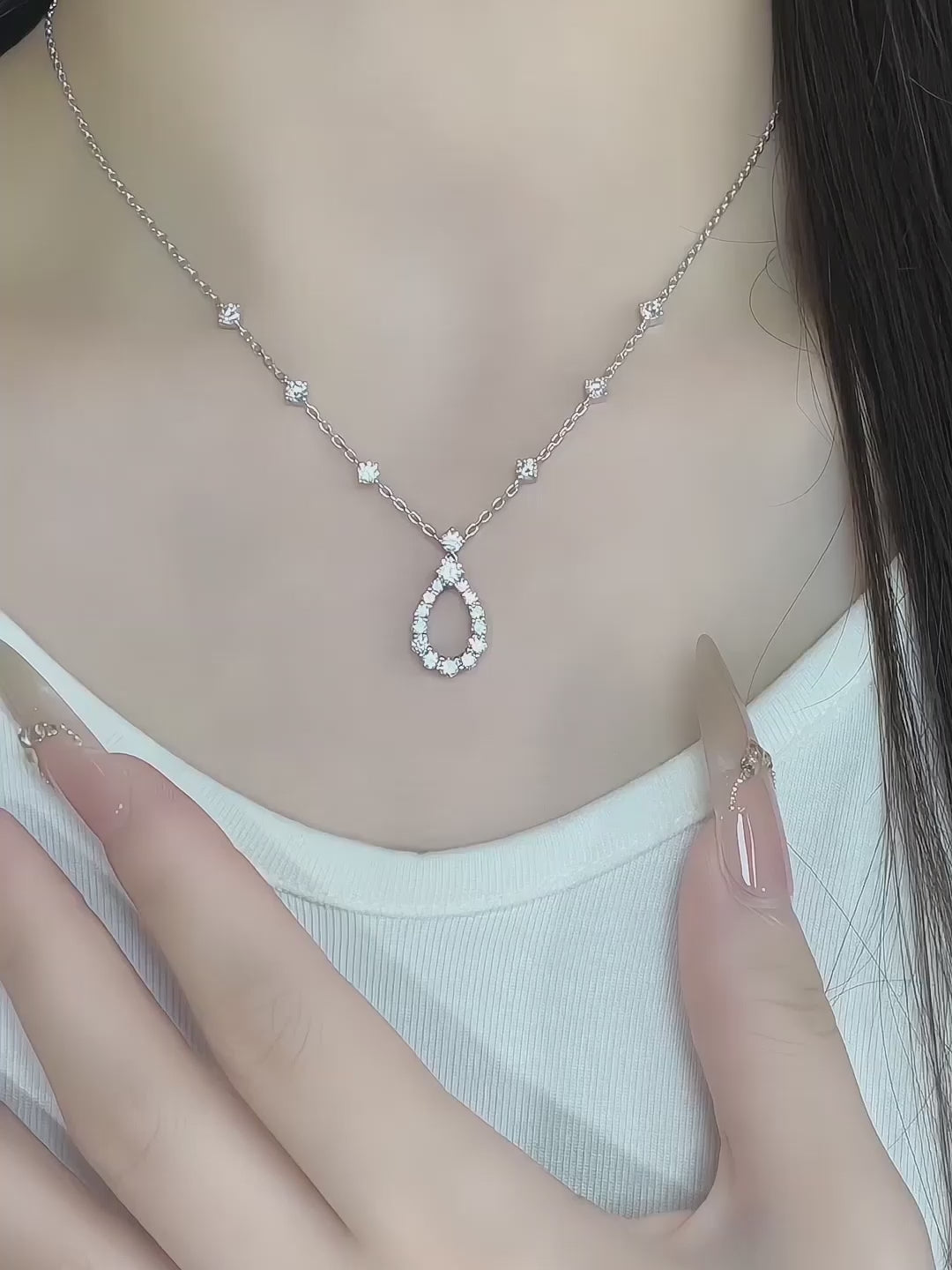 0.15 ct Celestial Adjustable Pear-Cut Lab-Grown Diamond Necklace in PT950 Platinum – APYN0045-PT video