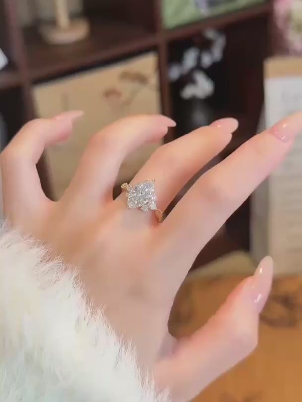 3.01 ct Floral Marquise-Cut Lab-Grown Diamond Ring in 18K Yellow Gold video