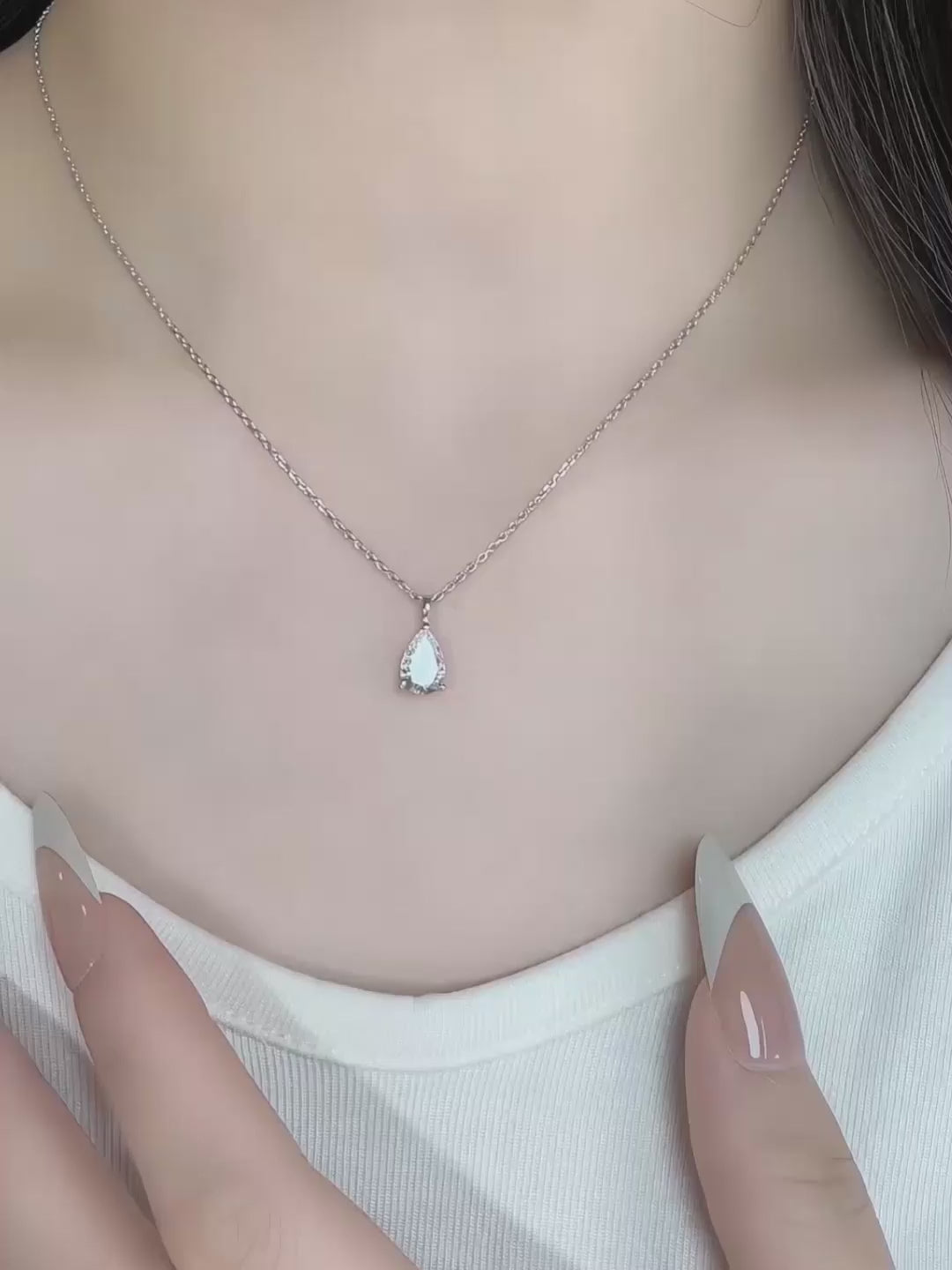 1.15 ct Minimalist Adjustable Pear-Cut Lab-Grown Diamond Necklace in PT950 Platinum – APYPN0004-PT video