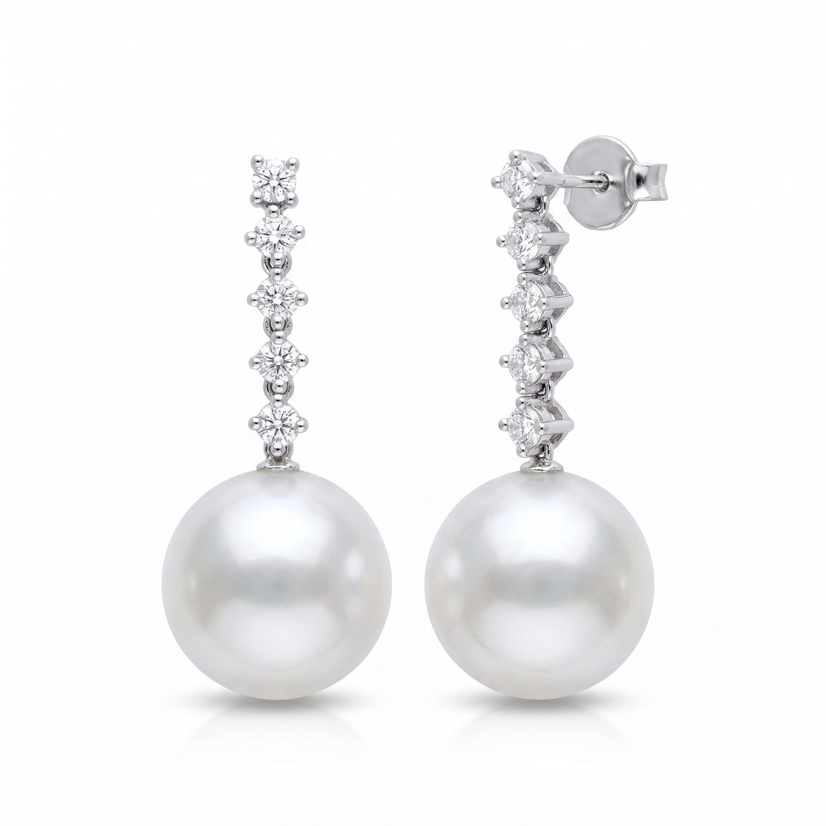 14K Gold Lab Grown Diamond & Freshwater Pearl Drop Earrings