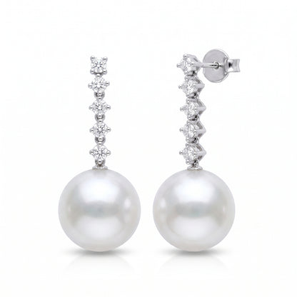 14K Gold Lab Grown Diamond & Freshwater Pearl Drop Earrings