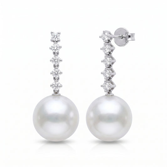 14K Gold Lab Grown Diamond & Freshwater Pearl Drop Earrings