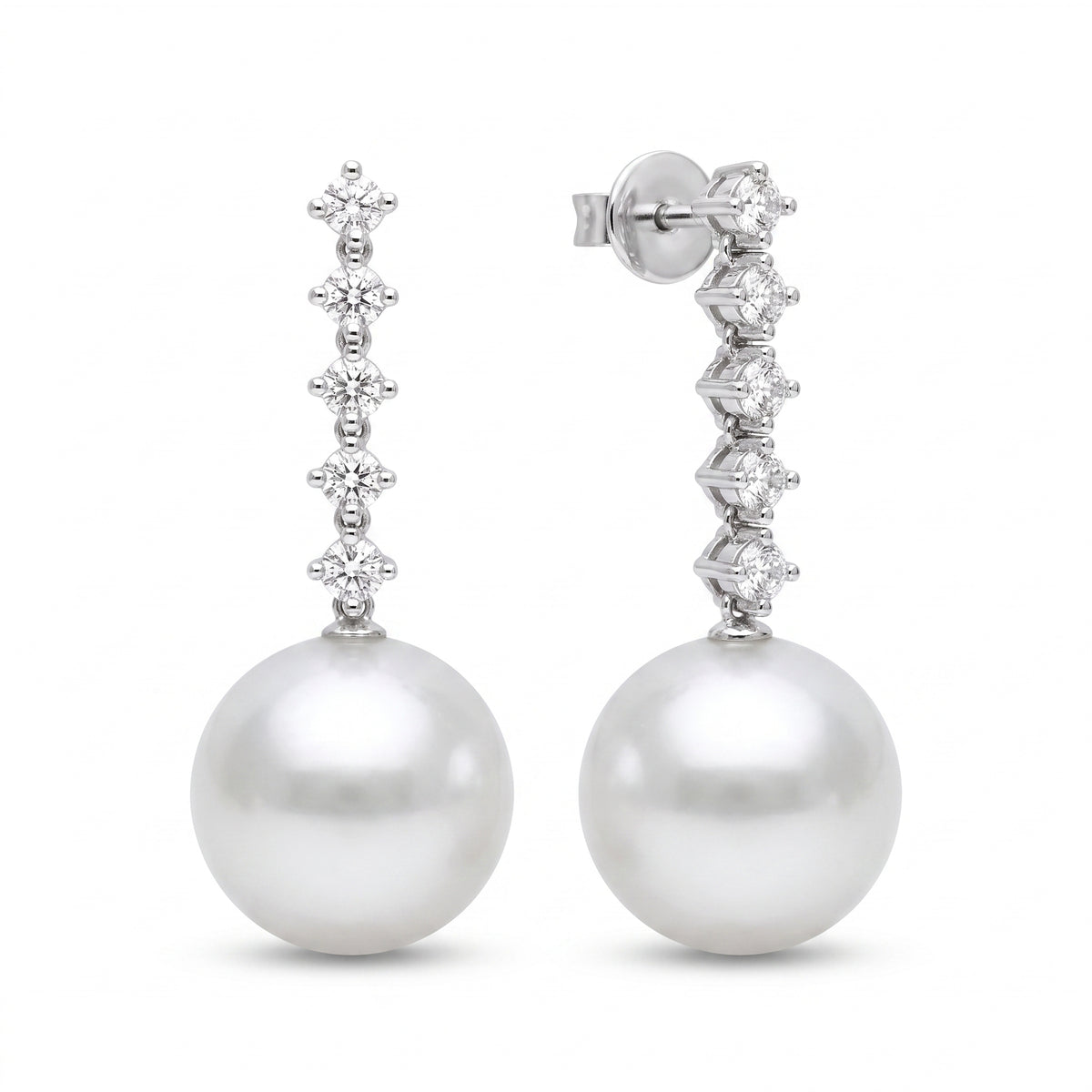 14K Gold Lab Grown Diamond & Freshwater Pearl Drop Earrings